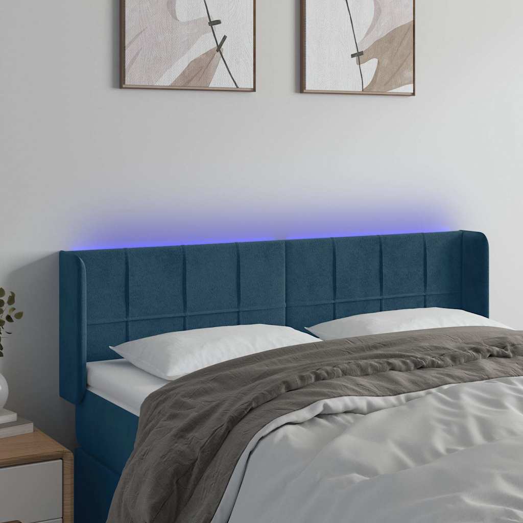 LED Kopfteil Dunkelblau 147x16x78/88 cm Samt