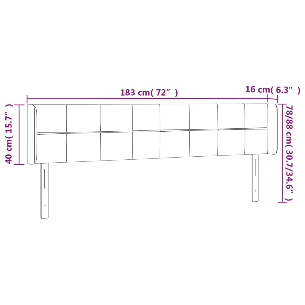 LED Kopfteil Schwarz 183x16x78/88 cm Samt