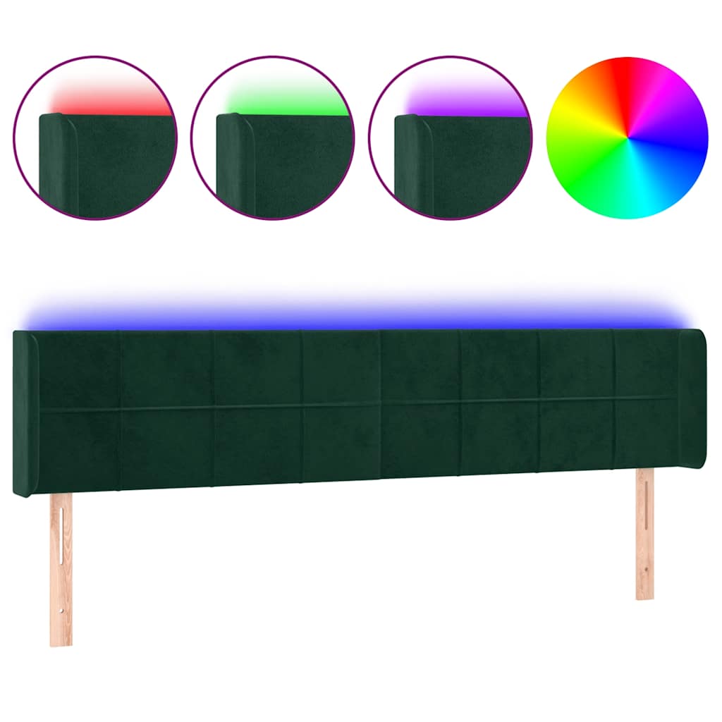 LED Kopfteil Dunkelgrün 183x16x78/88 cm Samt