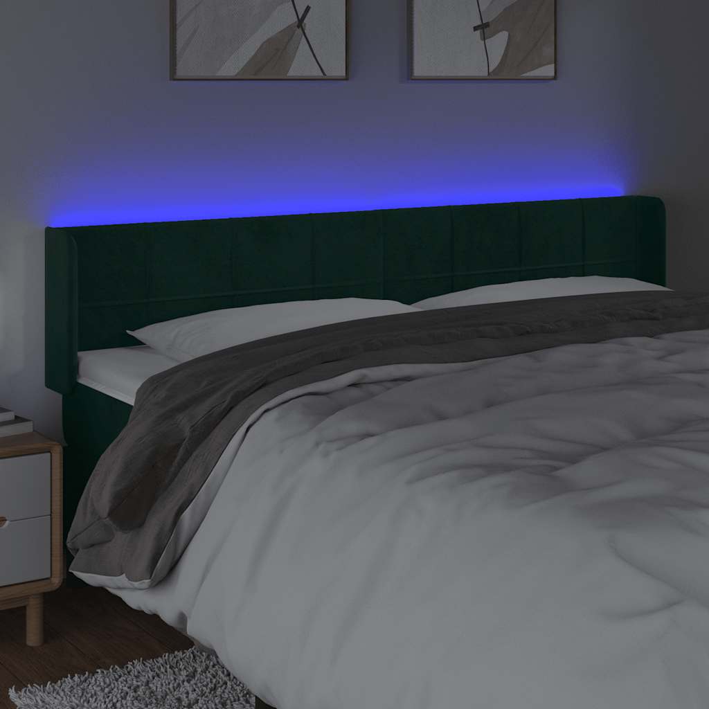 LED Kopfteil Dunkelgrün 183x16x78/88 cm Samt