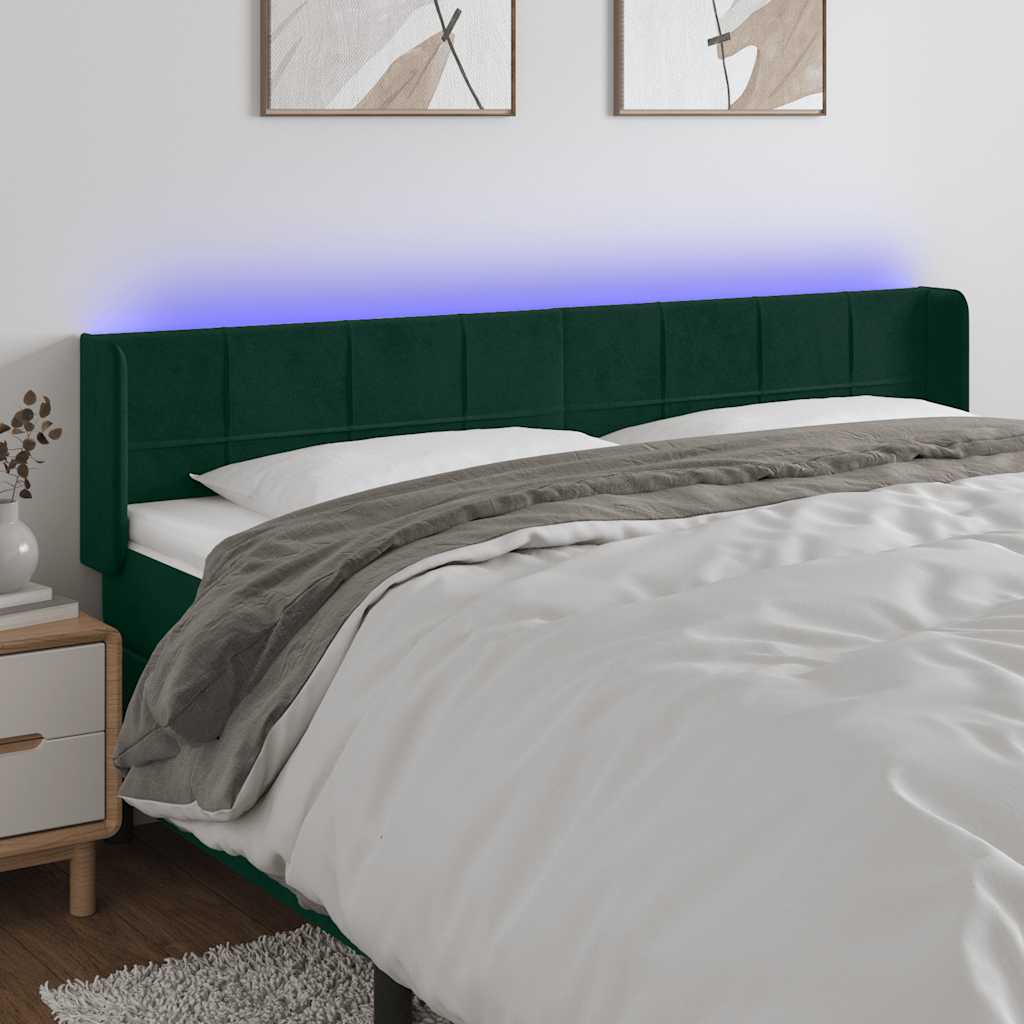 LED Kopfteil Dunkelgrün 183x16x78/88 cm Samt