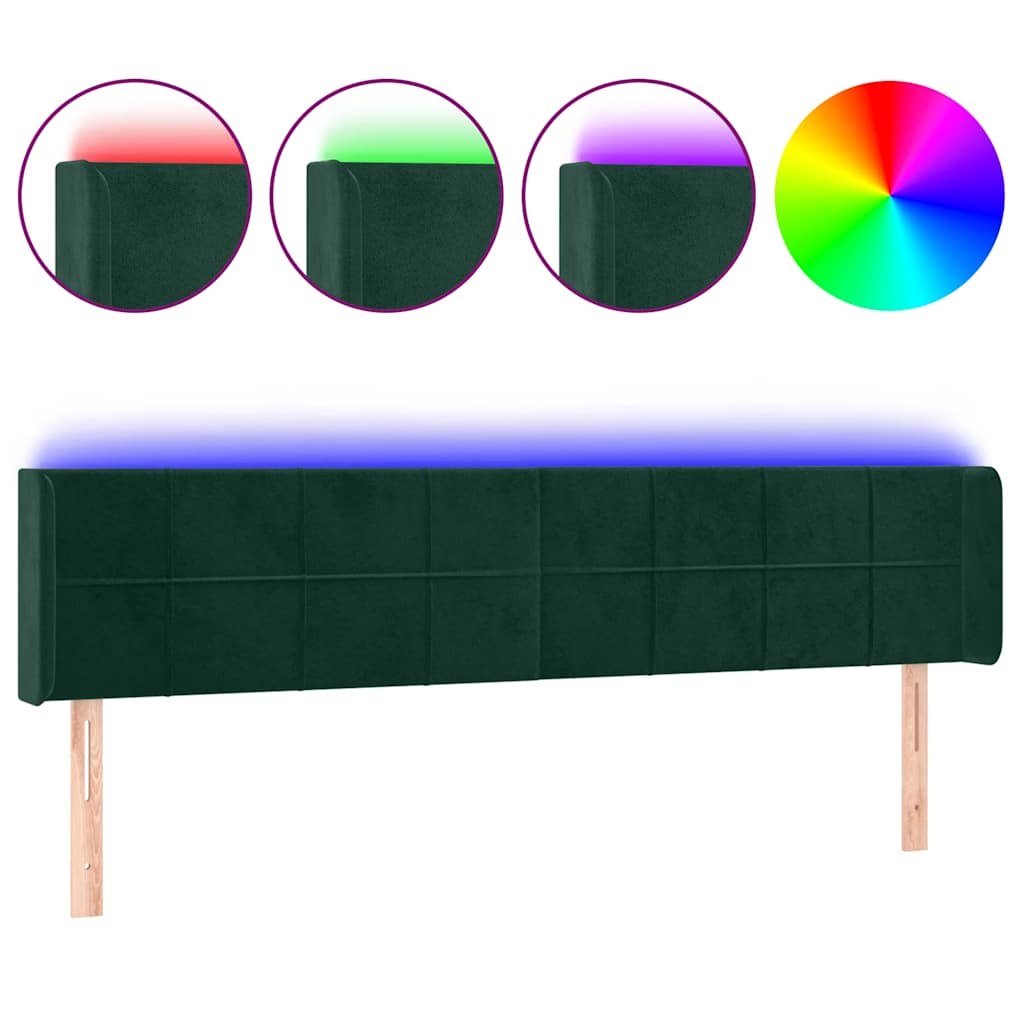 LED Kopfteil Dunkelgrün 203x16x78/88 cm Samt