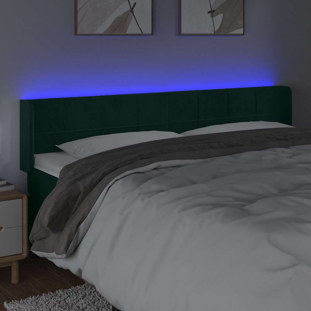 LED Kopfteil Dunkelgrün 203x16x78/88 cm Samt