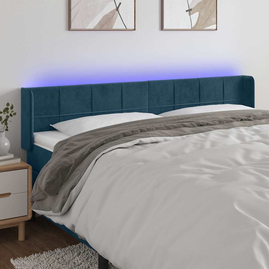 LED Kopfteil Dunkelblau 203x16x78/88 cm Samt