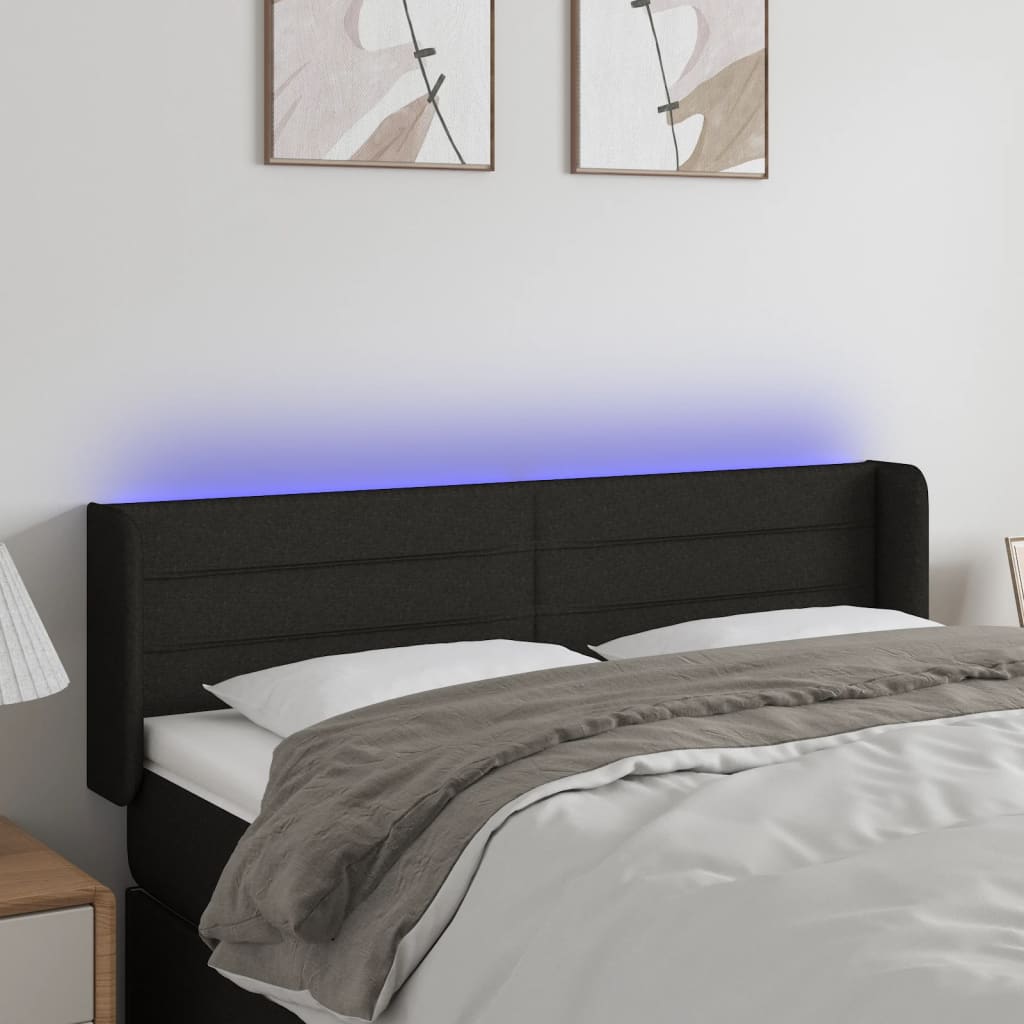 LED Kopfteil Schwarz 147x16x78/88 cm Stoff