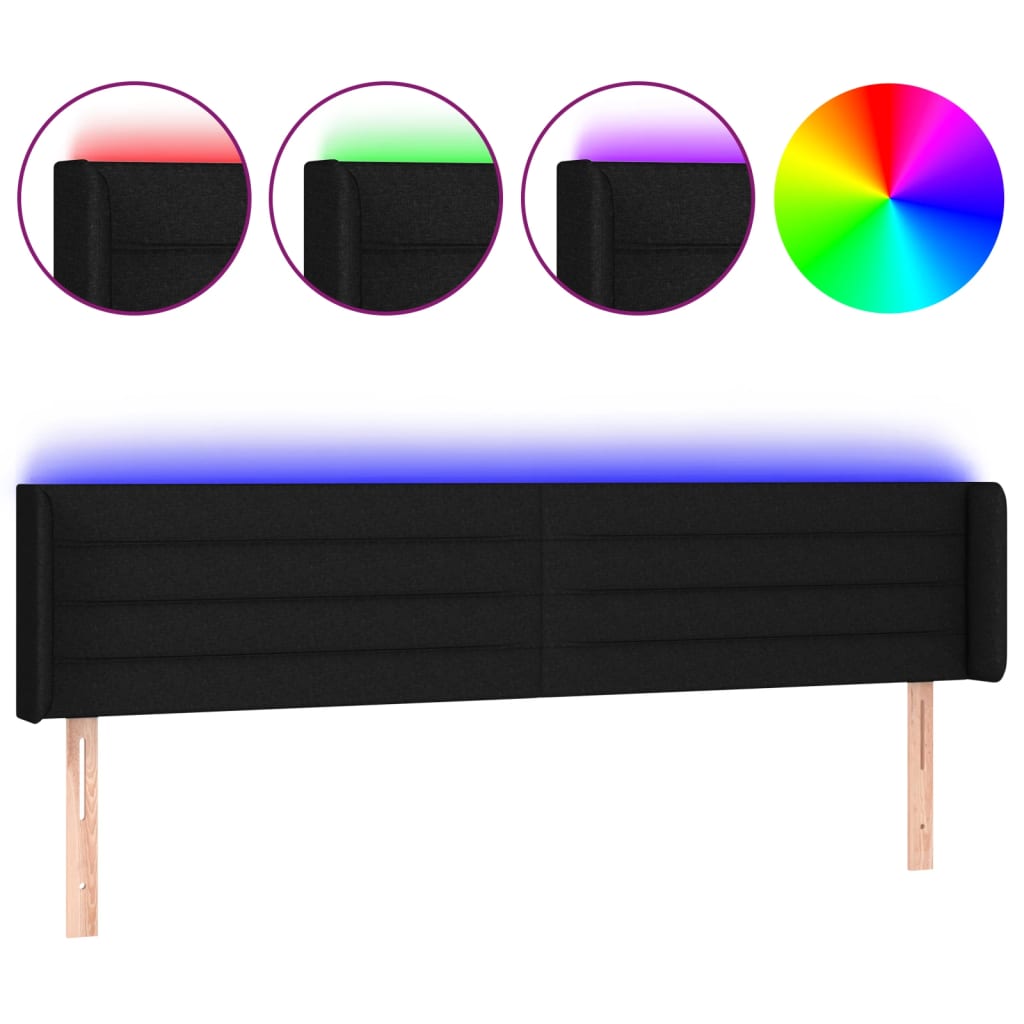 LED Kopfteil Schwarz 183x16x78/88 cm Stoff
