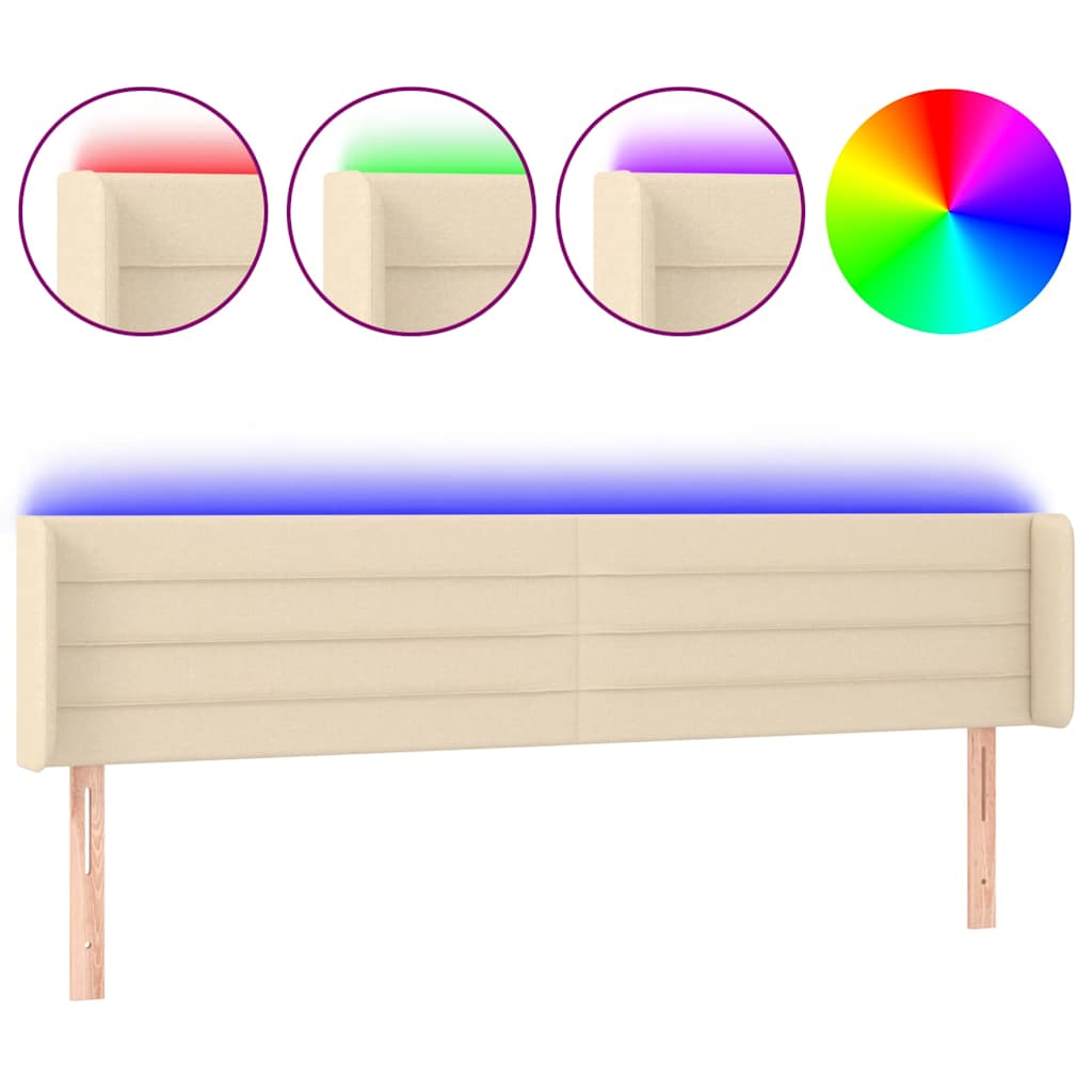 LED Kopfteil Creme 203x16x78/88 cm Stoff