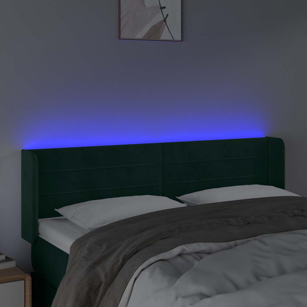 LED Kopfteil Dunkelgrün 147x16x78/88 cm Samt
