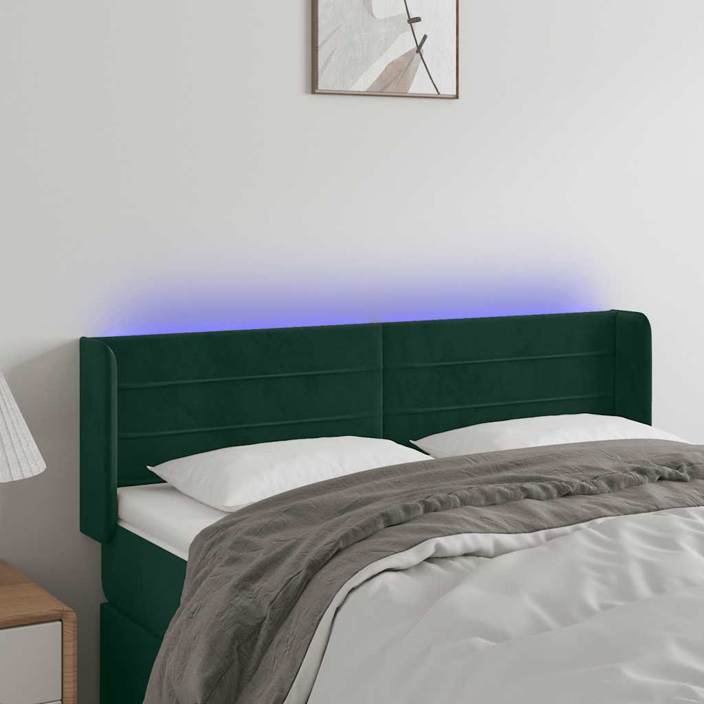 LED Kopfteil Dunkelgrün 147x16x78/88 cm Samt