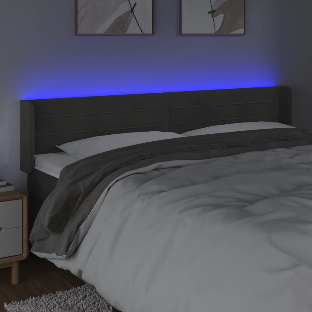 LED Kopfteil Dunkelgrau 163x16x78/88 cm Samt