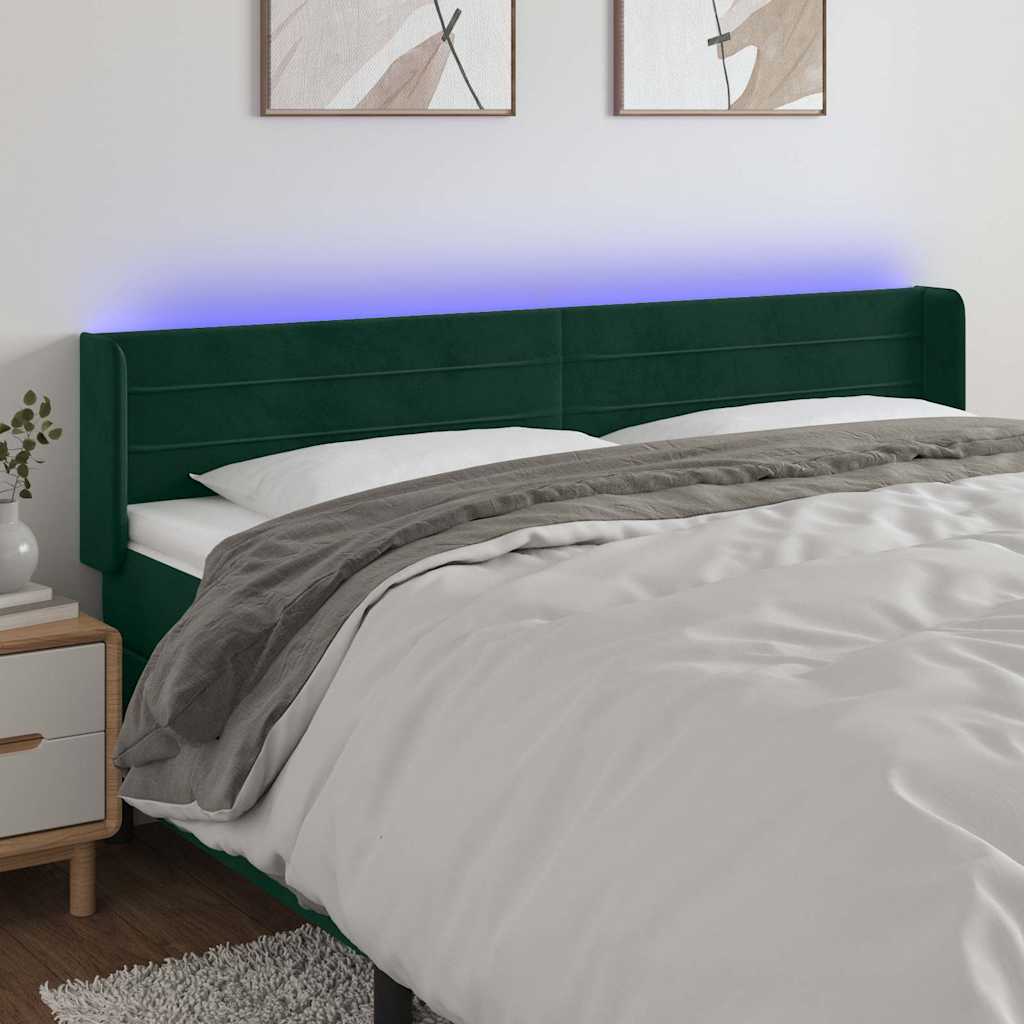 LED Kopfteil Dunkelgrün 163x16x78/88 cm Samt
