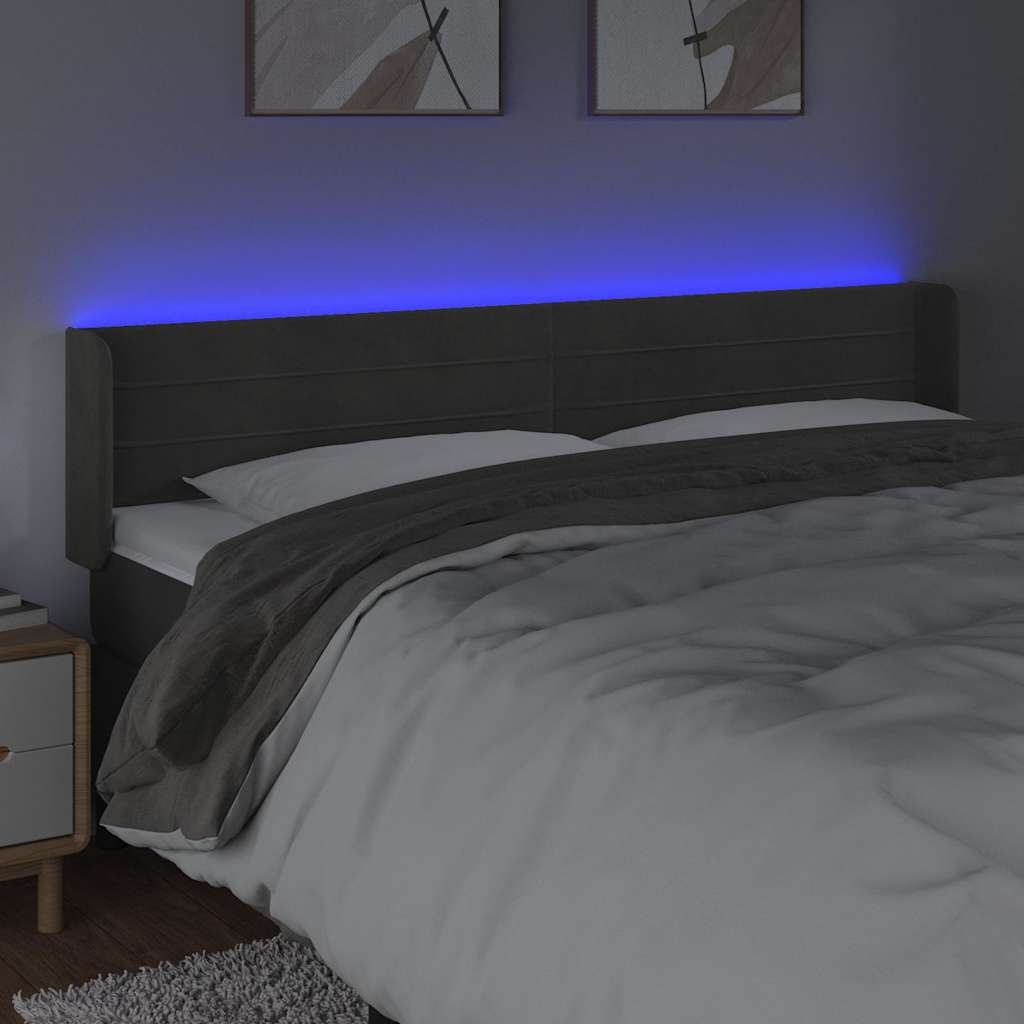 LED Kopfteil Dunkelgrau 203x16x78/88 cm Samt