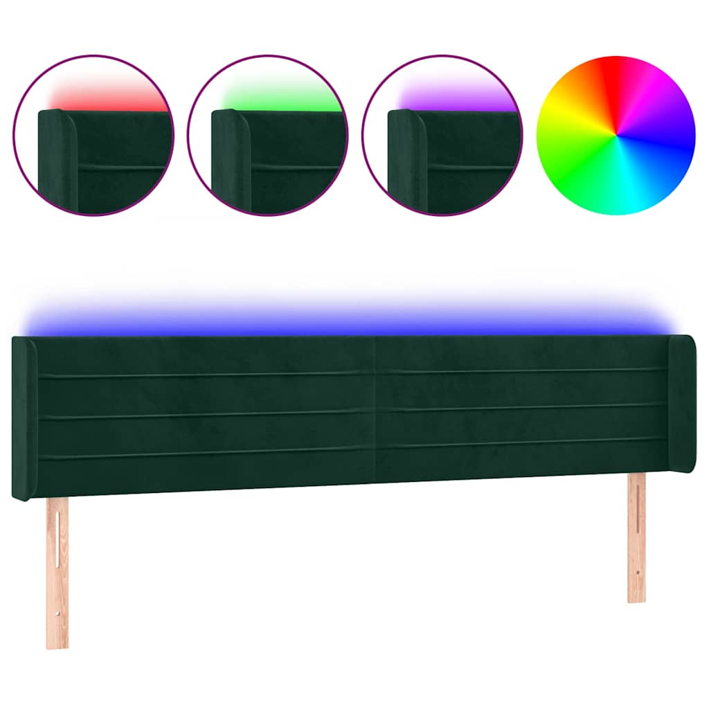 LED Kopfteil Dunkelgrün 203x16x78/88 cm Samt