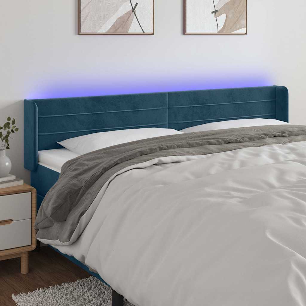 LED Kopfteil Dunkelblau 203x16x78/88 cm Samt