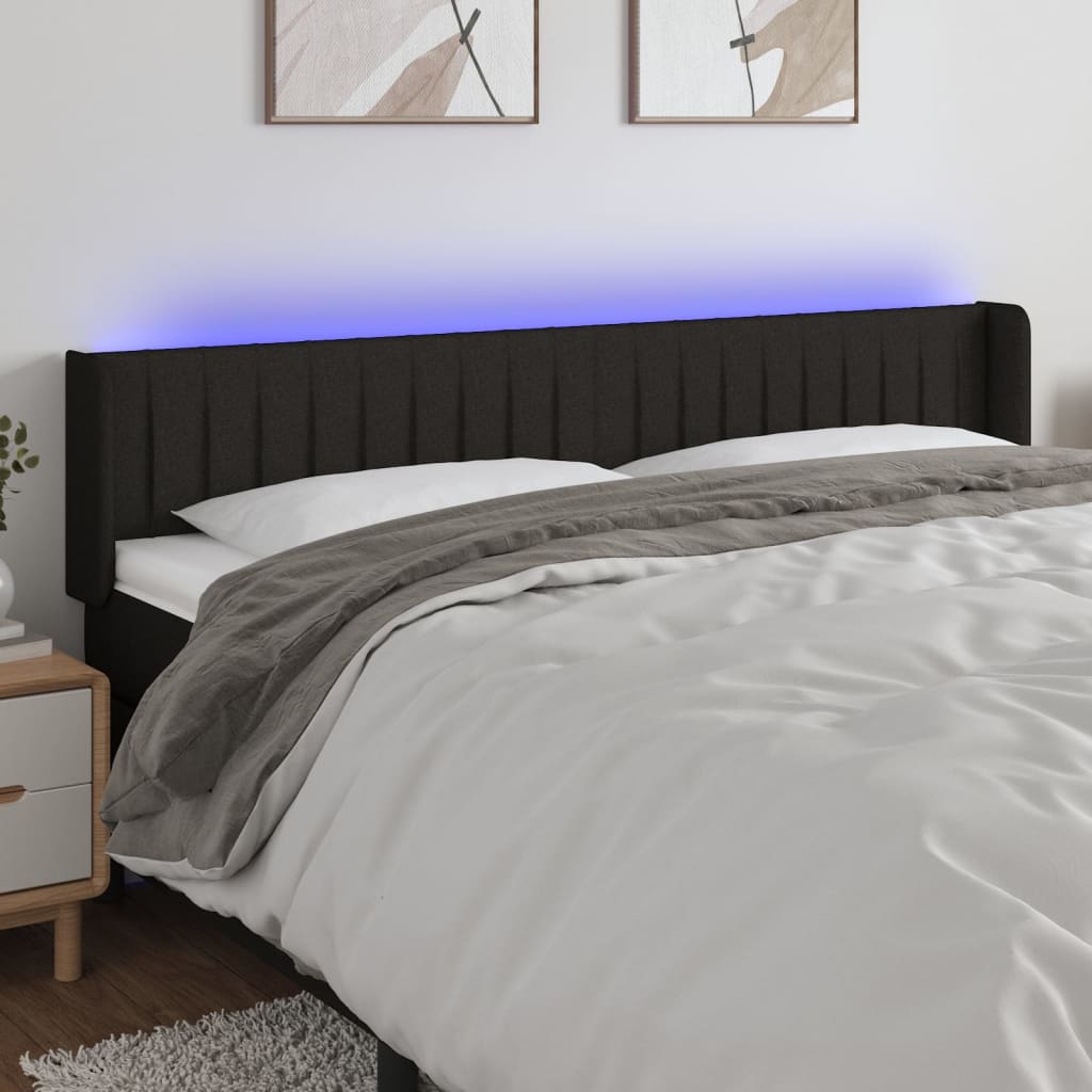 LED Kopfteil Schwarz 203x16x78/88 cm Stoff