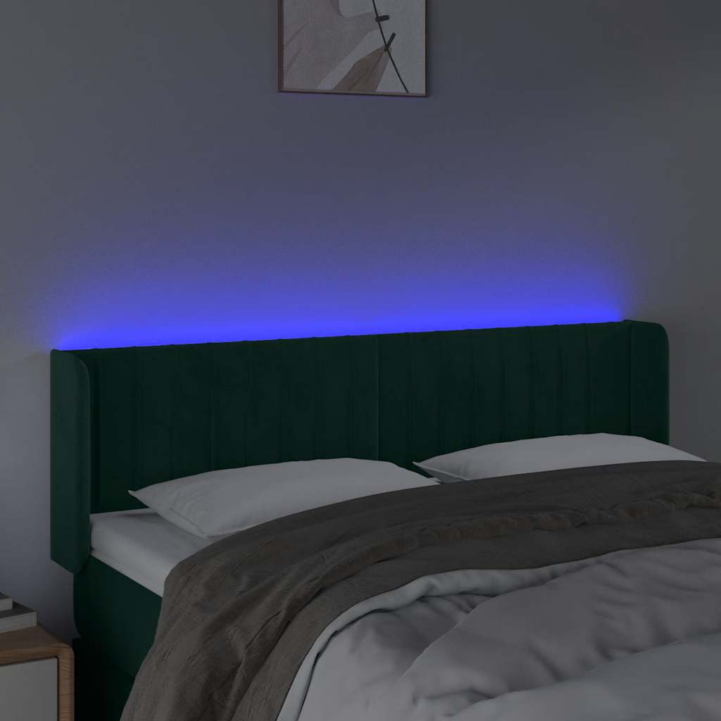 LED Kopfteil Dunkelgrün 147x16x78/88 cm Samt