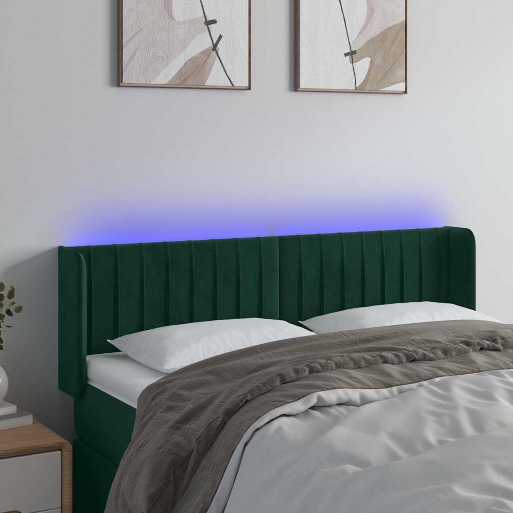 LED Kopfteil Dunkelgrün 147x16x78/88 cm Samt