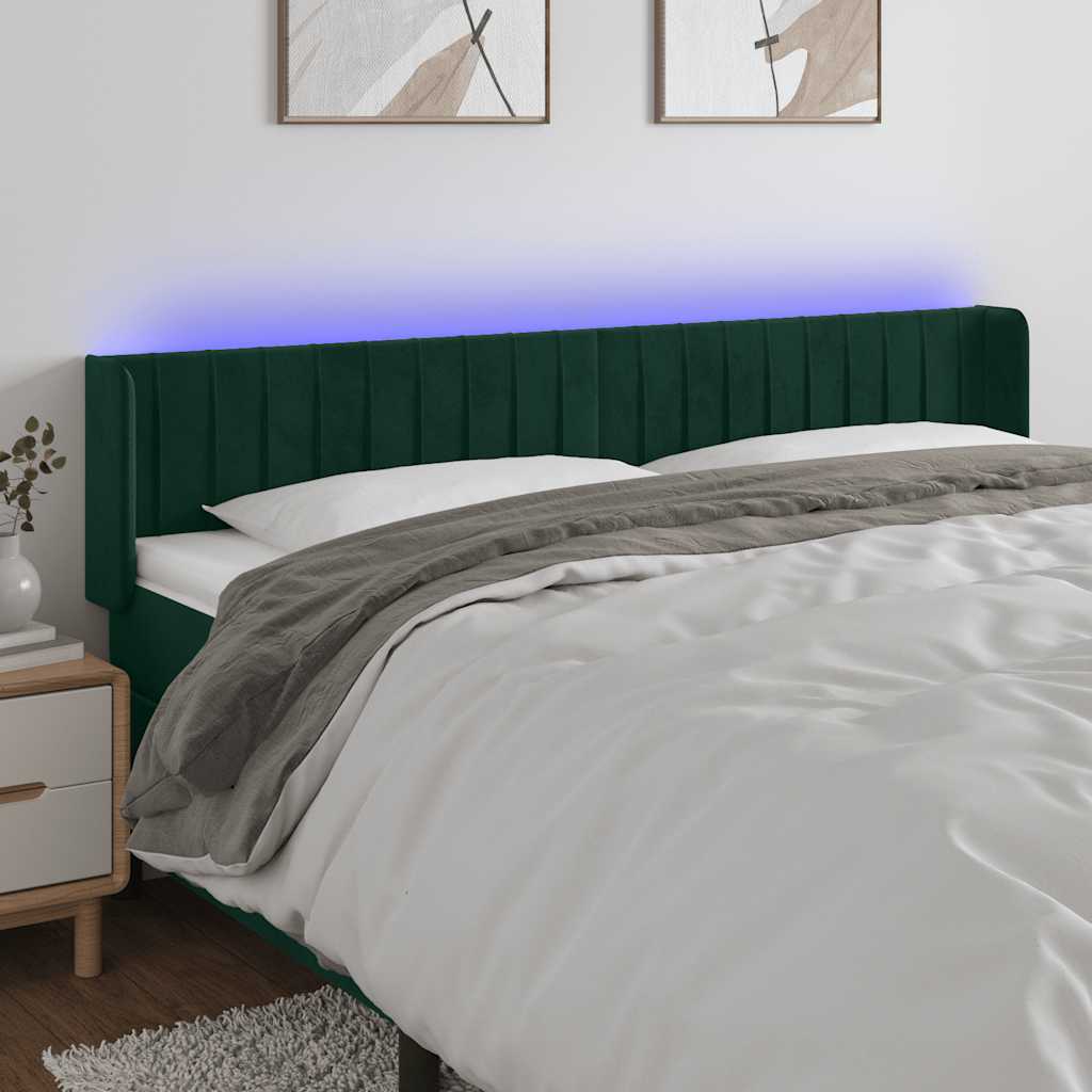 LED Kopfteil Dunkelgrün 163x16x78/88 cm Samt