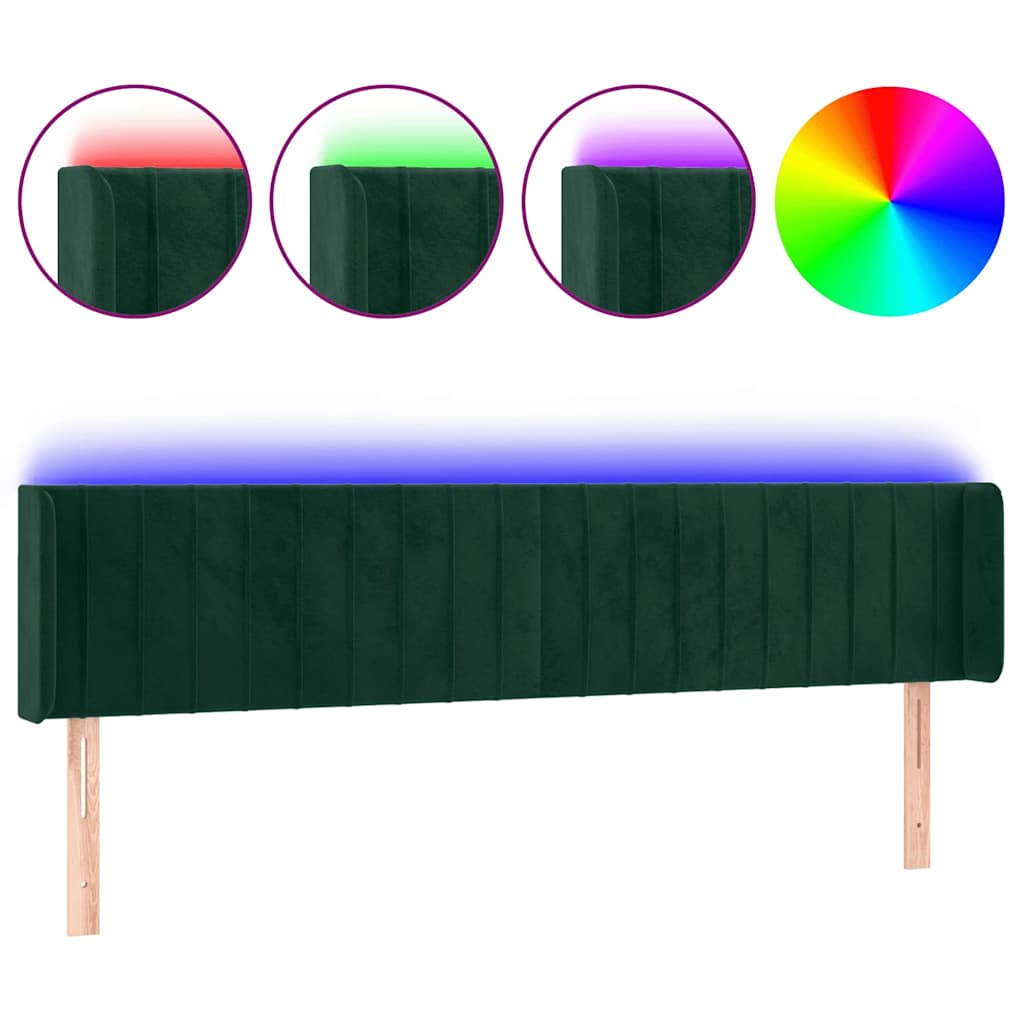 LED Kopfteil Dunkelgrün 183x16x78/88 cm Samt