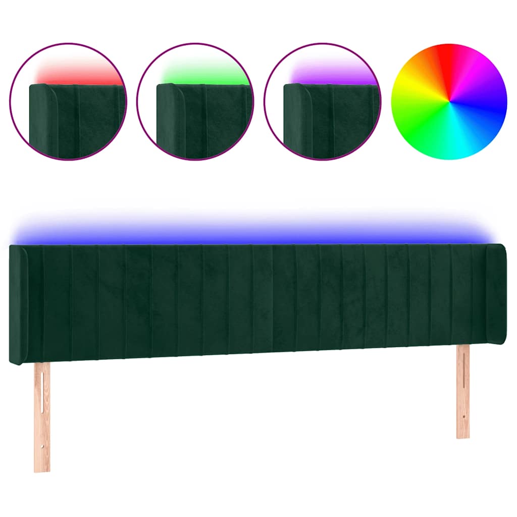 LED Kopfteil Dunkelgrün 203x16x78/88 cm Samt
