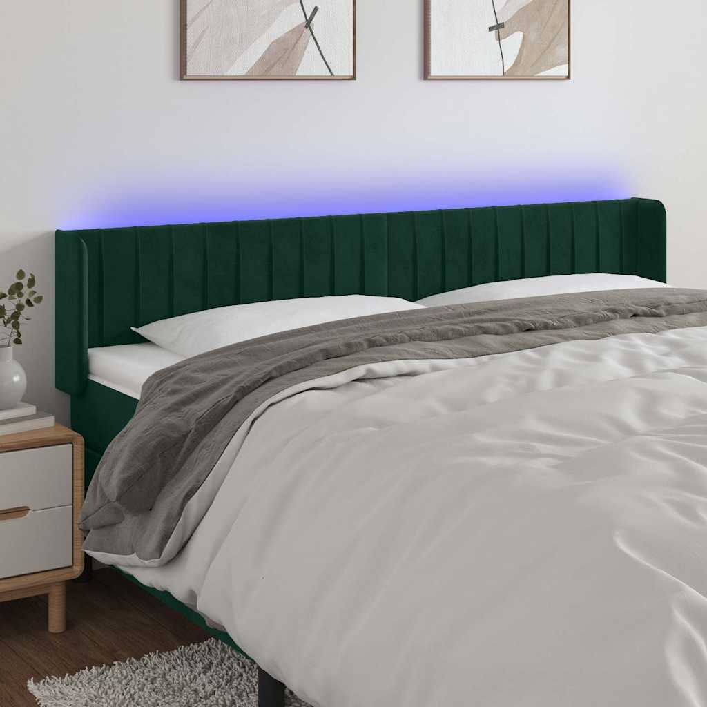LED Kopfteil Dunkelgrün 203x16x78/88 cm Samt