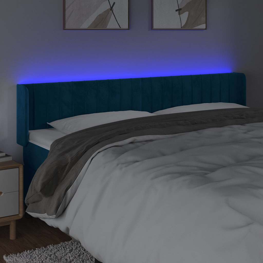 LED Kopfteil Dunkelblau 203x16x78/88 cm Samt