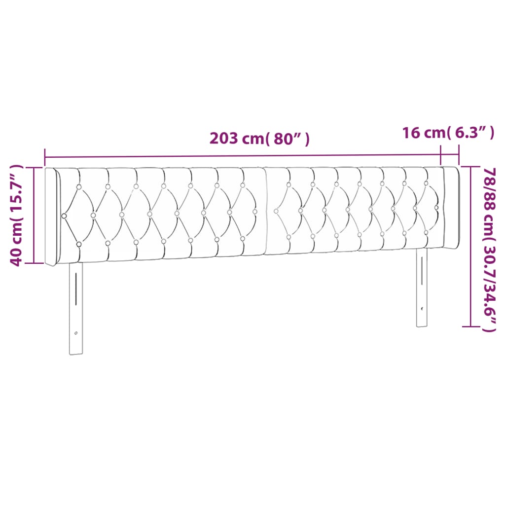 LED Kopfteil Schwarz 203x16x78/88 cm Stoff
