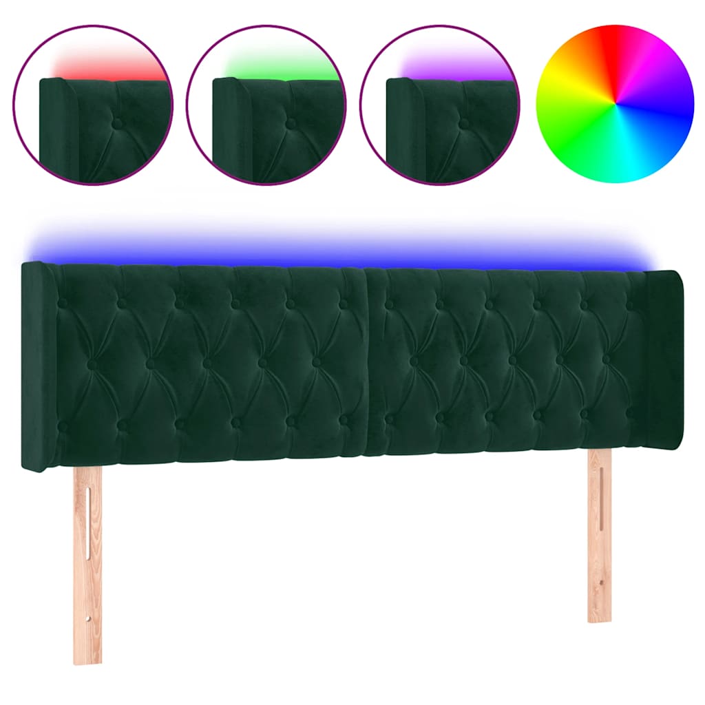 LED Kopfteil Dunkelgrün 147x16x78/88 cm Samt
