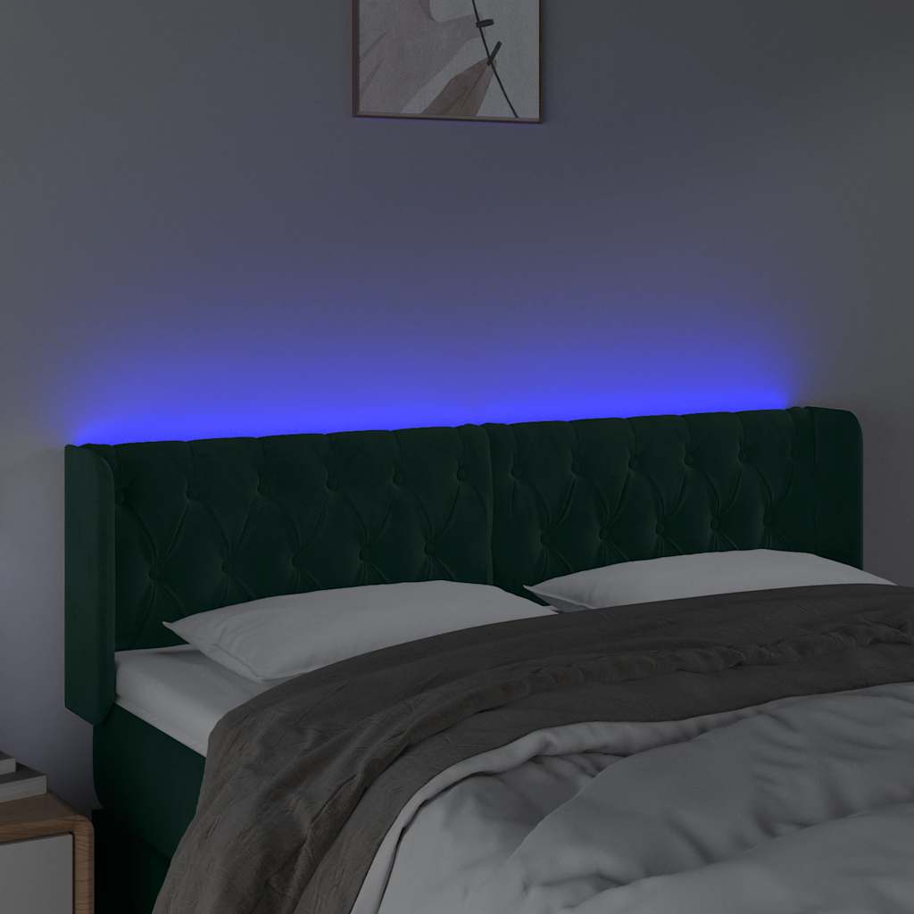LED Kopfteil Dunkelgrün 147x16x78/88 cm Samt