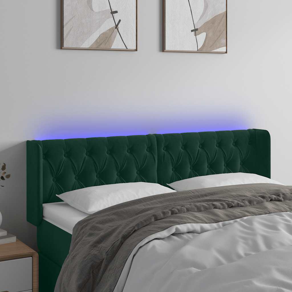 LED Kopfteil Dunkelgrün 147x16x78/88 cm Samt
