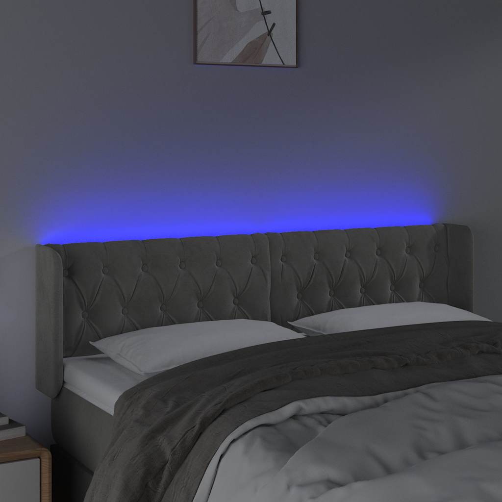 LED Kopfteil Hellgrau 163x16x78/88 cm Samt