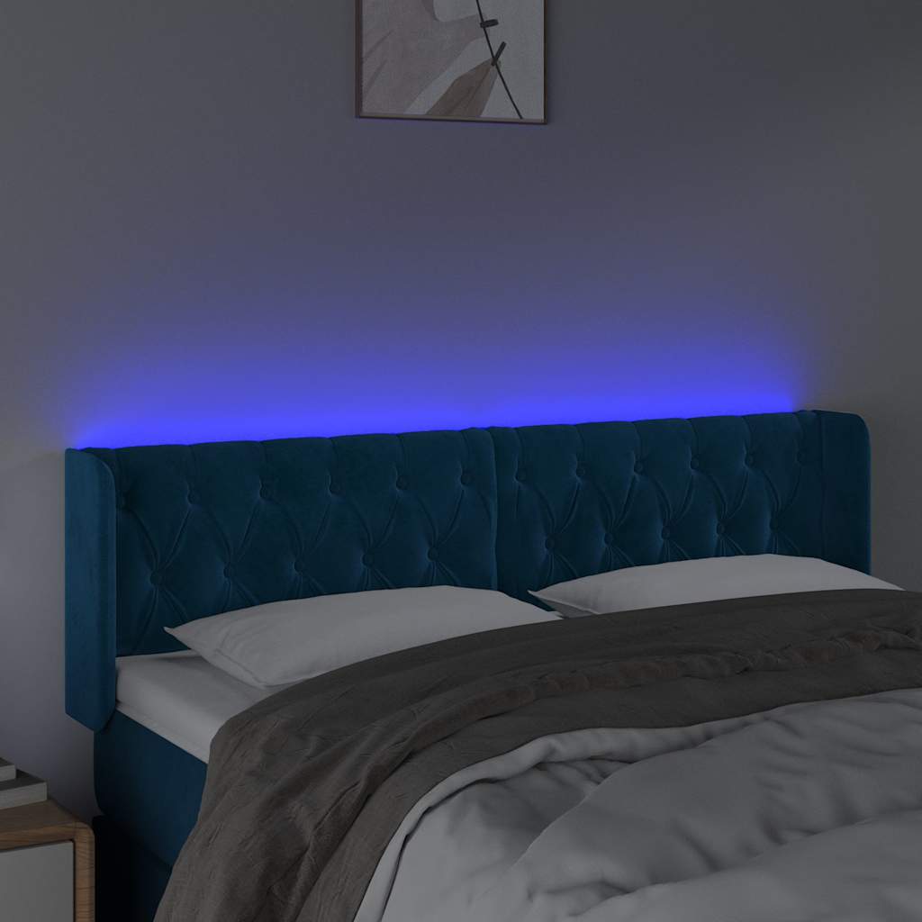 LED Kopfteil Dunkelblau 163x16x78/88 cm Samt
