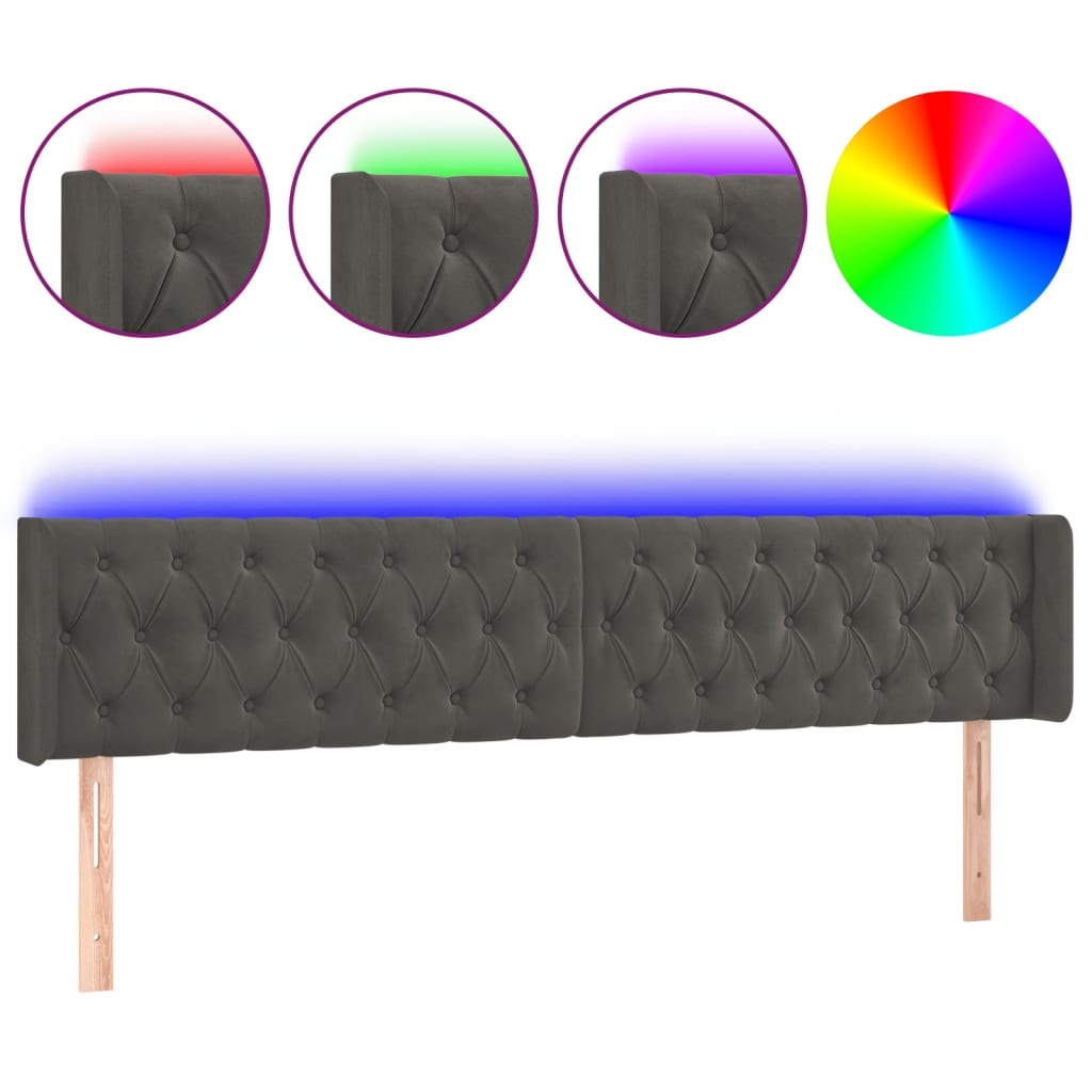 LED Kopfteil Dunkelgrau 203x16x78/88 cm Samt