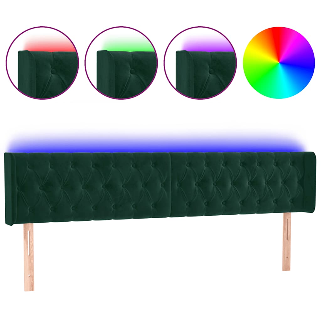 LED Kopfteil Dunkelgrün 203x16x78/88 cm Samt