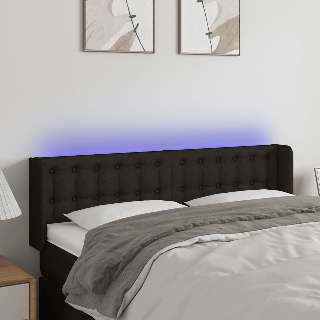 LED Kopfteil Schwarz 147x16x78/88 cm Stoff
