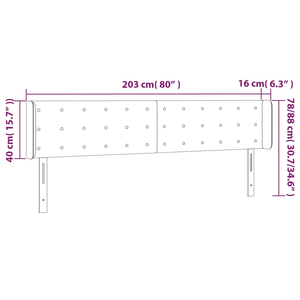 LED Kopfteil Schwarz 203x16x78/88 cm Stoff