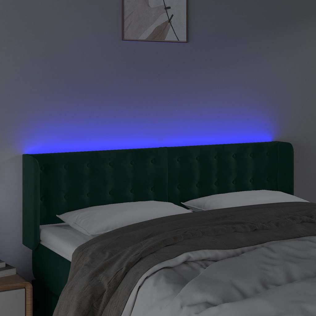 LED Kopfteil Dunkelgrün 147x16x78/88 cm Samt