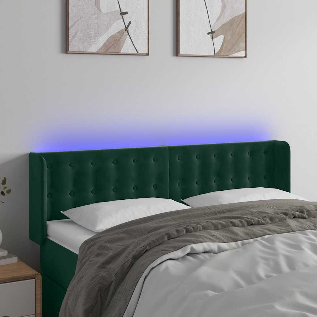 LED Kopfteil Dunkelgrün 147x16x78/88 cm Samt