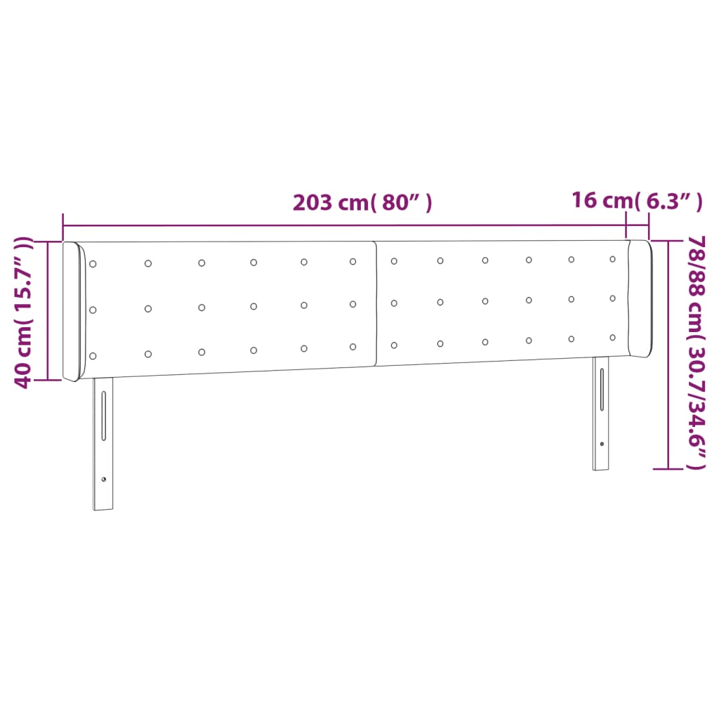 LED Kopfteil Dunkelgrau 203x16x78/88 cm Samt