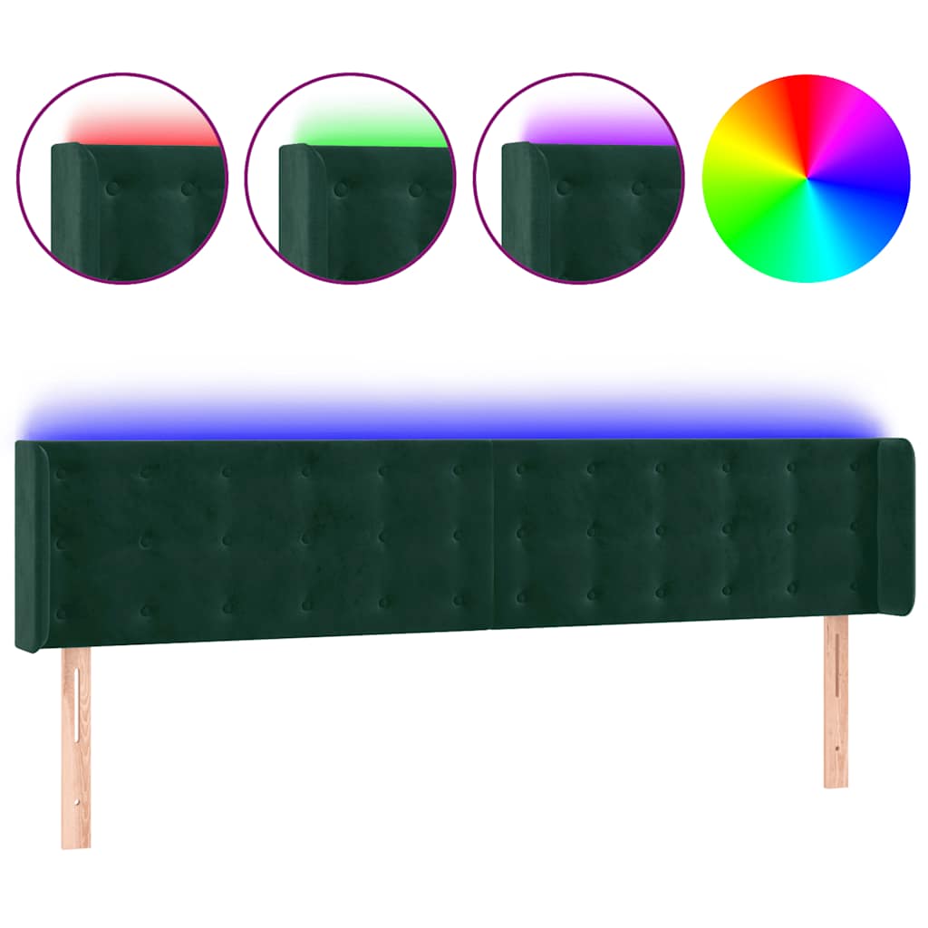 LED Kopfteil Dunkelgrün 203x16x78/88 cm Samt