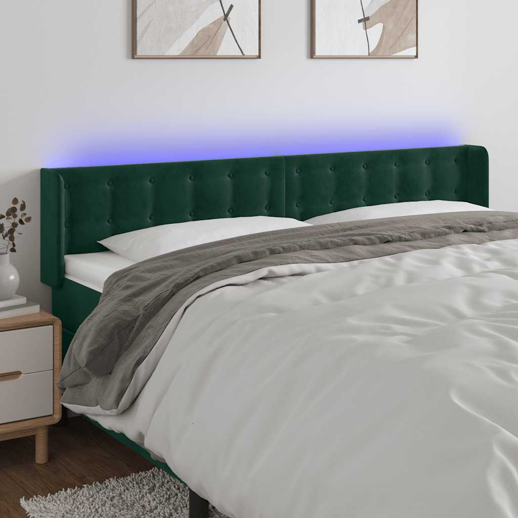 LED Kopfteil Dunkelgrün 203x16x78/88 cm Samt