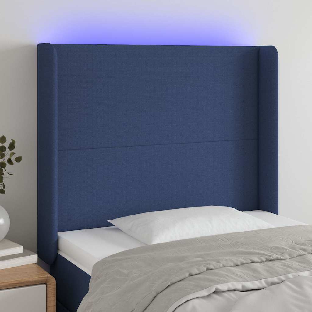 LED Kopfteil Blau 93x16x118/128 cm Stoff