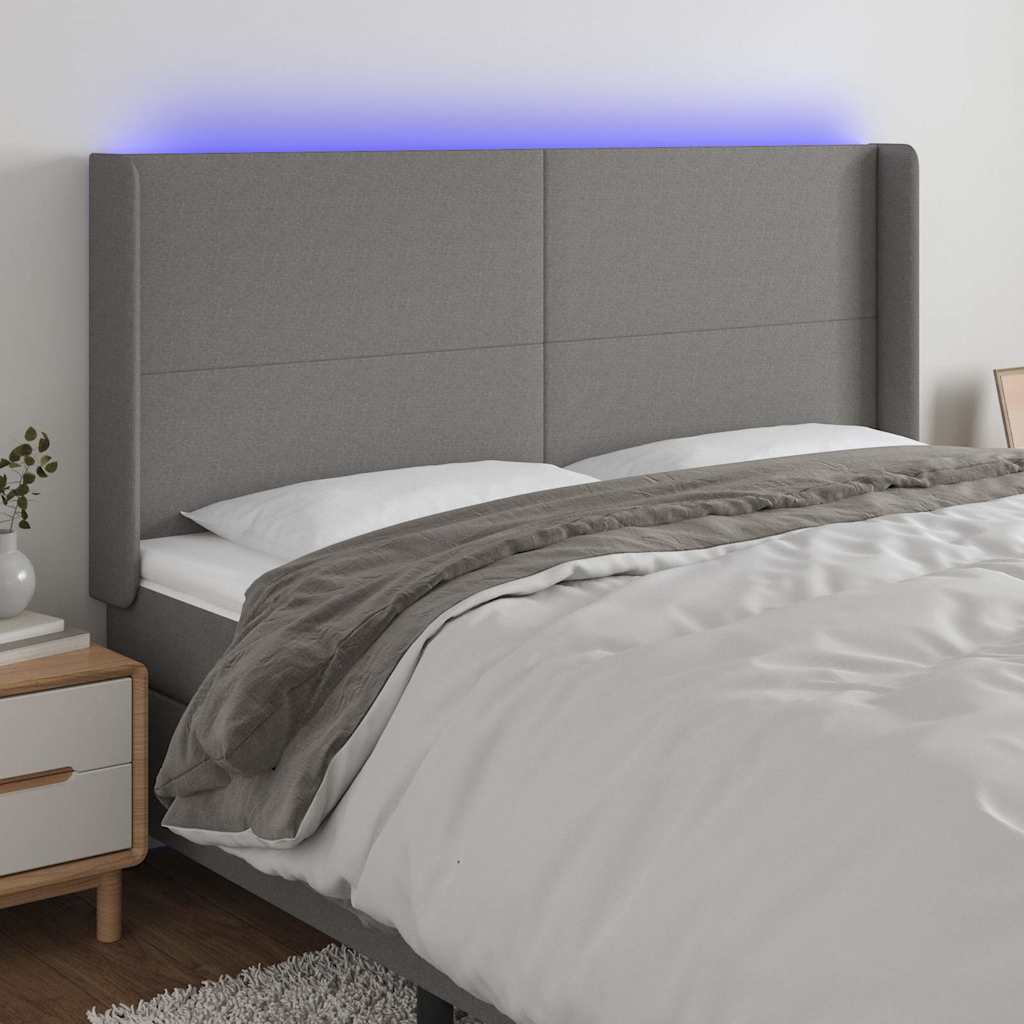 LED Kopfteil Dunkelgrau 163x16x118/128 cm Stoff