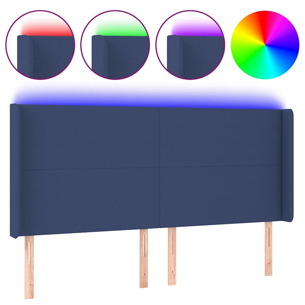 LED Kopfteil Blau 183x16x118/128 cm Stoff