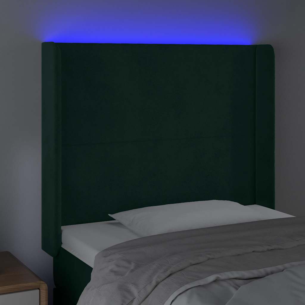 LED Kopfteil Dunkelgrün 83x16x118/128 cm Samt