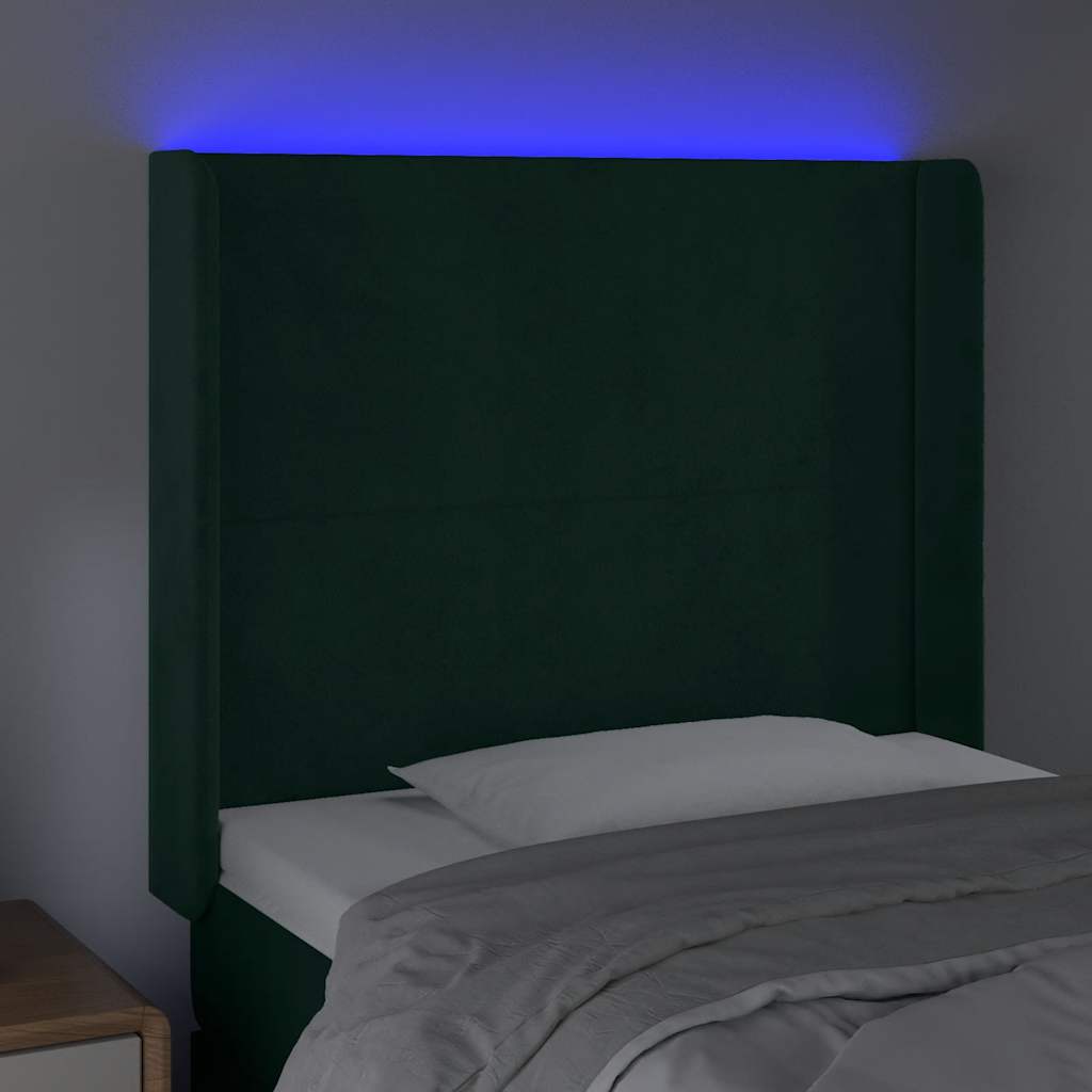LED Kopfteil Dunkelgrün 103x16x118/128 cm Samt