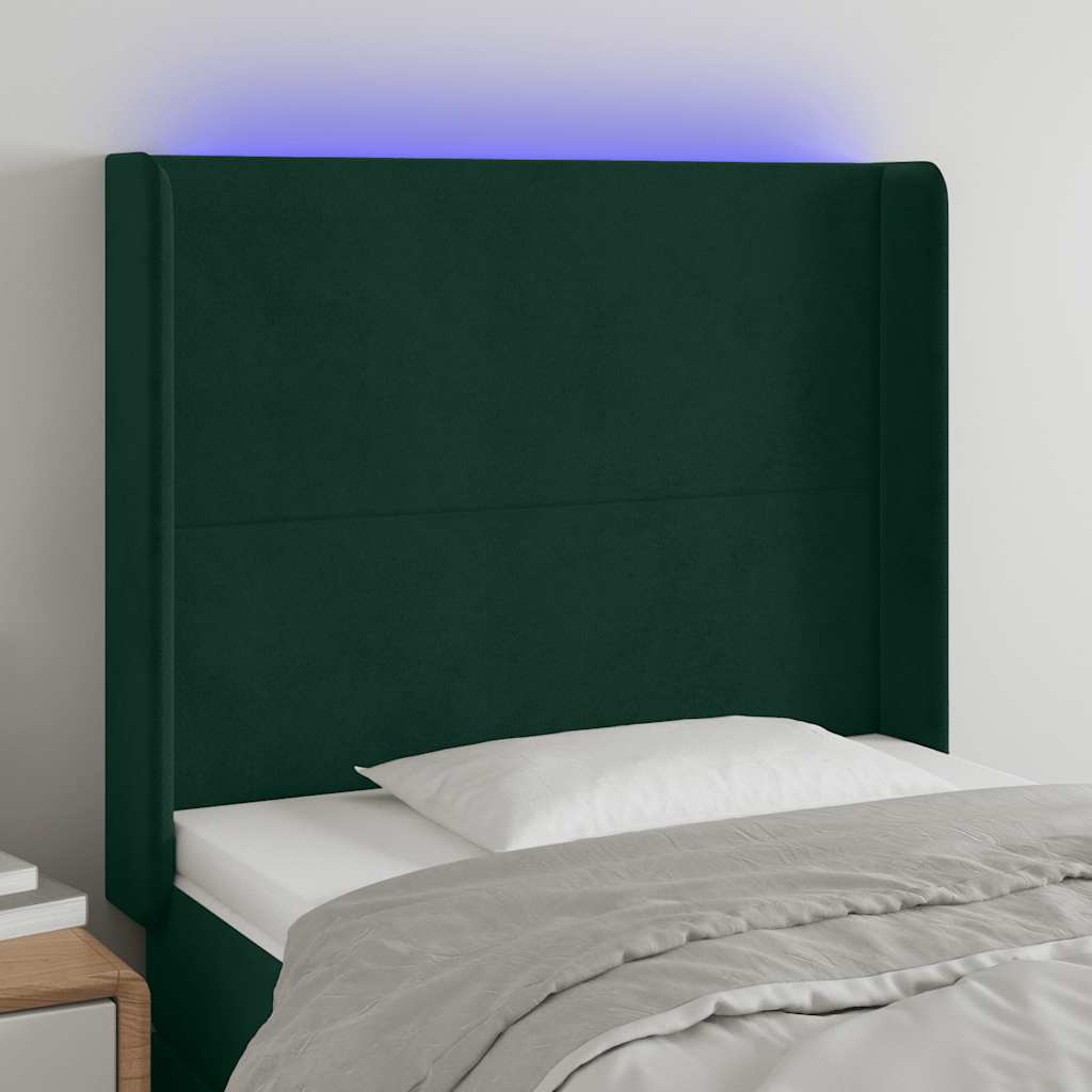 LED Kopfteil Dunkelgrün 103x16x118/128 cm Samt
