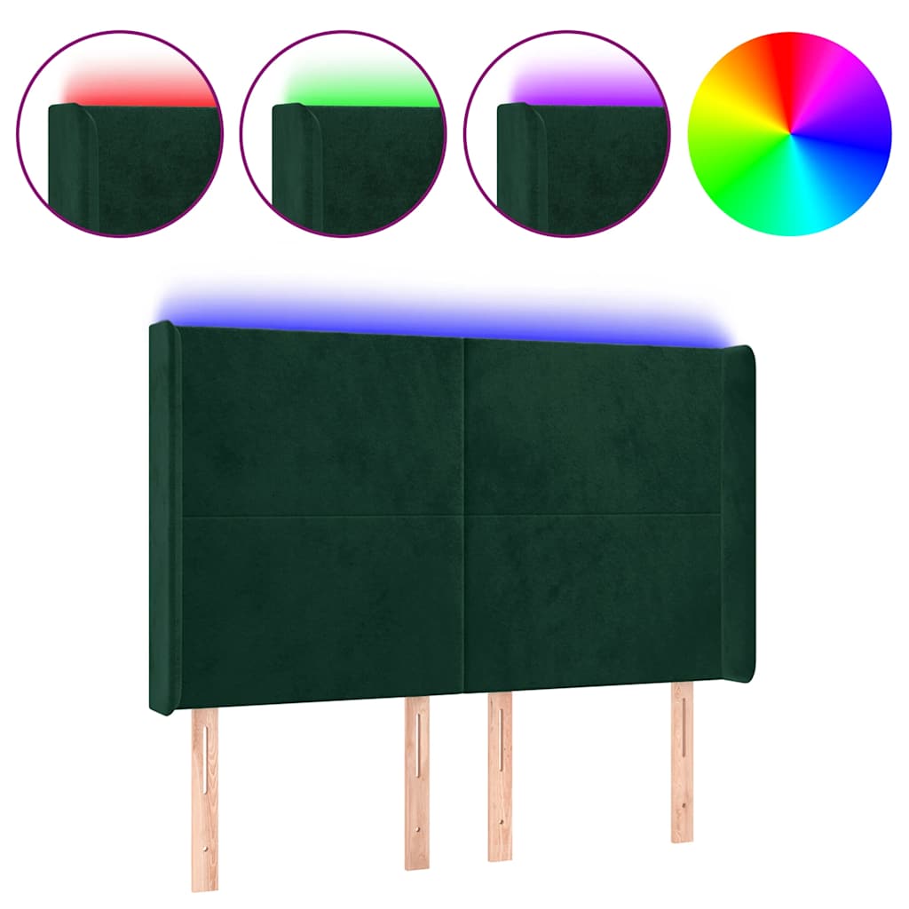 LED Kopfteil Dunkelgrün 147x16x118/128 cm Samt