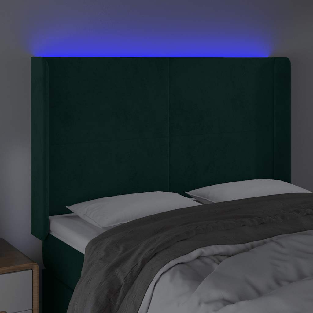 LED Kopfteil Dunkelgrün 147x16x118/128 cm Samt