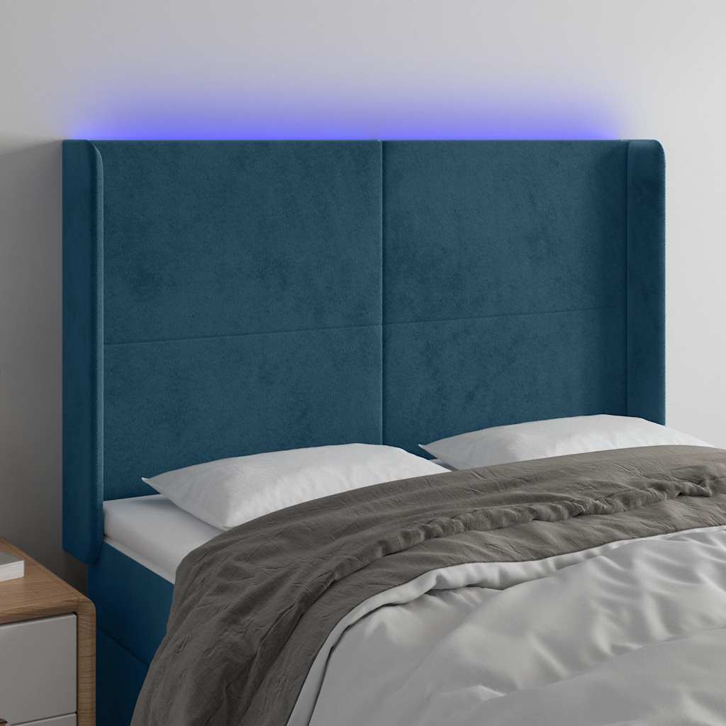 LED Kopfteil Dunkelblau 147x16x118/128 cm Samt